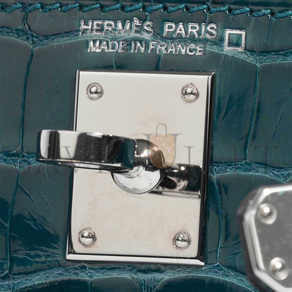 H**mes master kelly mini ii silver buckle shiny crocodile bosphorus green (19*12*5.5cm)